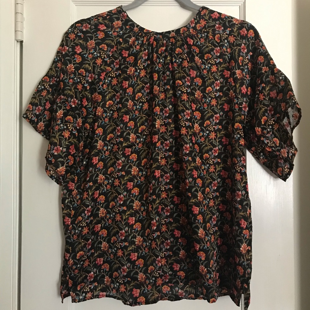 Loft petite large floral tie back blouse